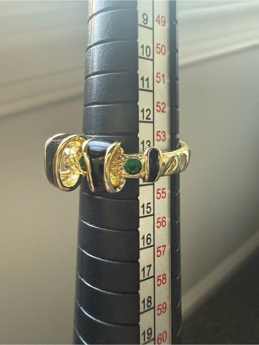 NEW! 18k Yellow Gold Plated & Black Enamel and Green Stone Women's Ring